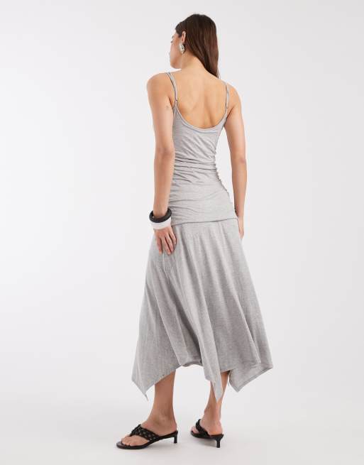Laagam - Lume - Vestito midi sinuoso asimmetrico grigio, 3 di 4