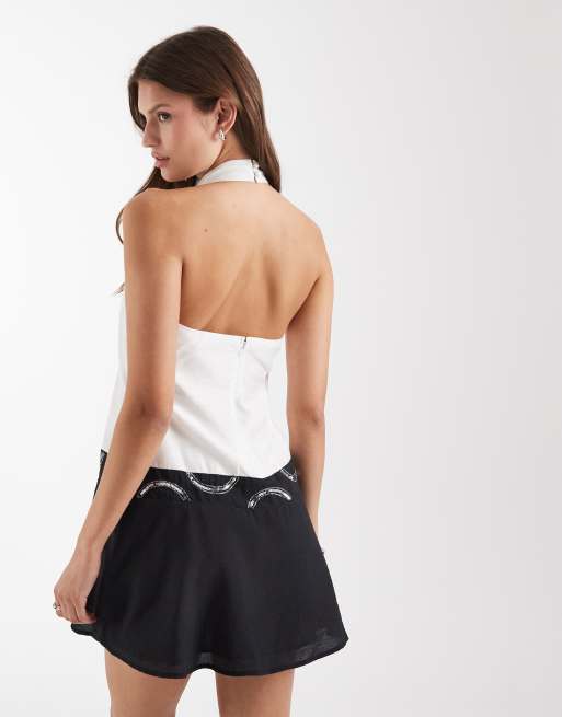Laagam – Malen – Neckholder-Minikleid in Schwarz und Weiß mit Pailletten , 4 von 4