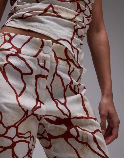 LAAGAM marble linen mix pants with red abstract print - part of a set, 3 of 4