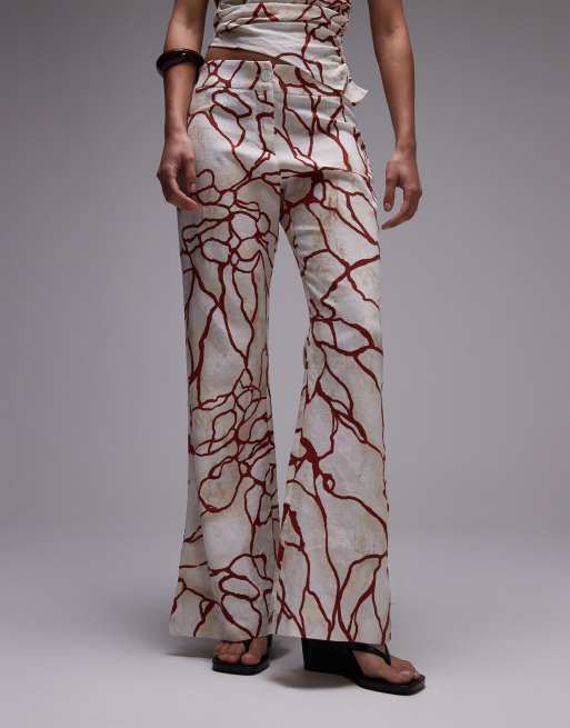 LAAGAM marble linen mix pants with red abstract print - part of a set, 4 of 4
