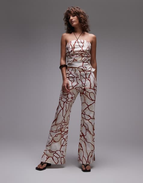 LAAGAM marble linen trousers with red abstract print co-ord