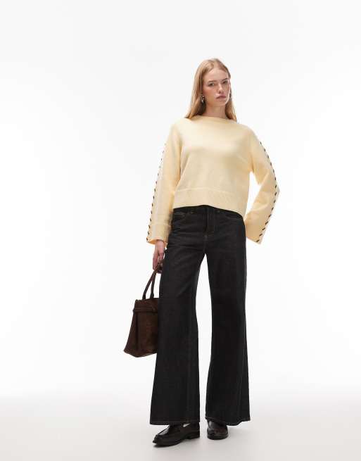 LAAGAM Melbourne pannacotta long sleeve knit jumper in yellow, 3 of 4