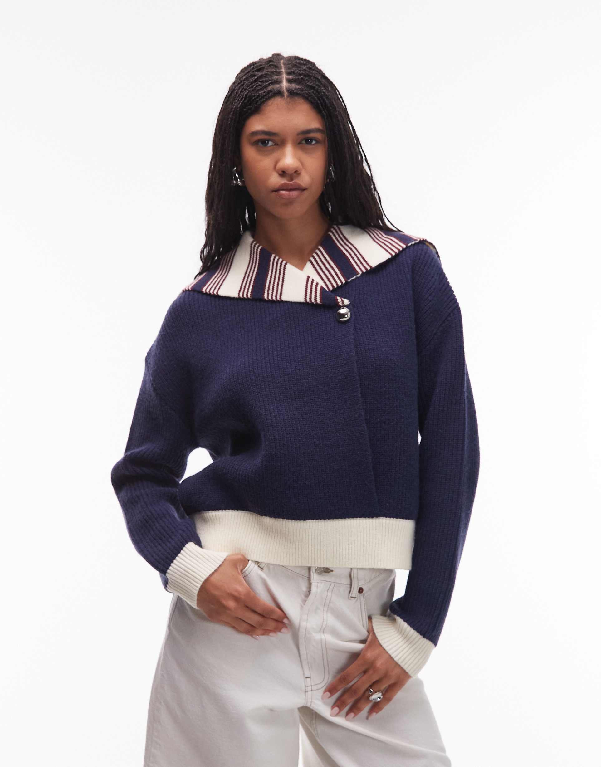 laagam naples navy long sleeve knit in navy