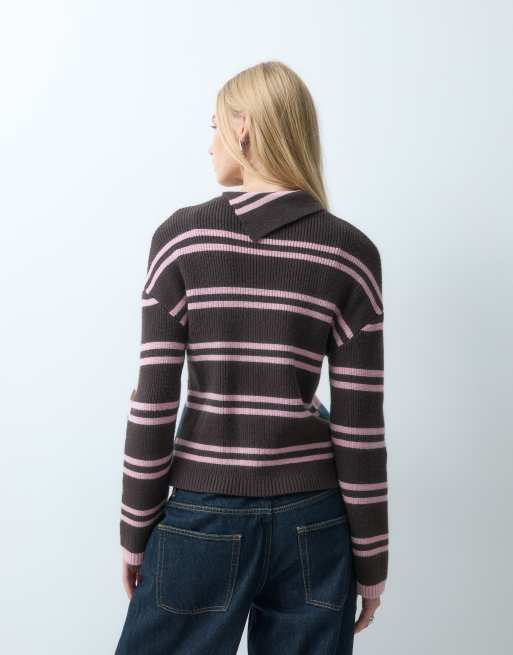 Laagam noliestriped knitted jumper in pink and green, 2 of 4