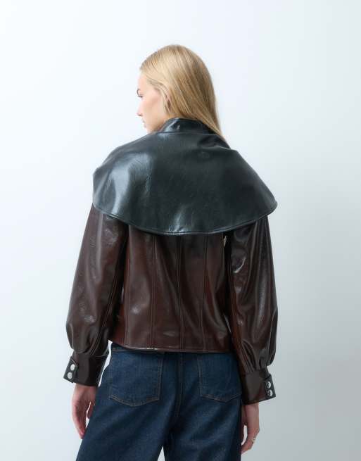 Laagam noor shoulder detail bomber jacket in brown, 4 of 4