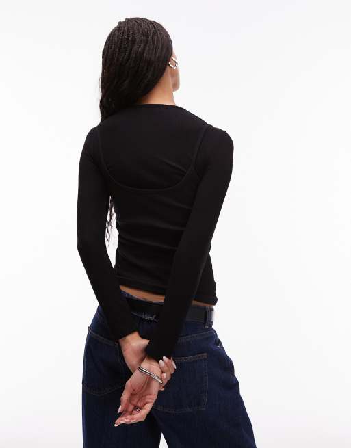 LAAGAM nova double layer long sleeve t-shirt in black, 4 of 4
