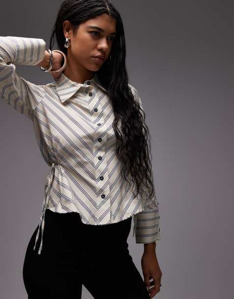 LAAGAM opera poplin fitted shirt with side ties in black and white stripes - view 1