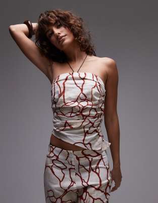 panot marble bandeau top with red abstract print - part of a set-Multi
