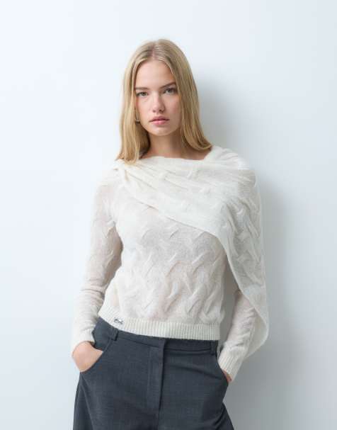 Laagam parker asymmetric textured knitted jumper in ecru - view 1