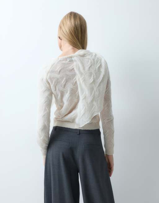 Laagam parker asymmetric textured knitted jumper in ecru, 4 of 4
