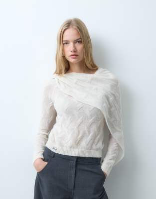 Laagam Parker Asymmetric Textured Knitted Sweater In White