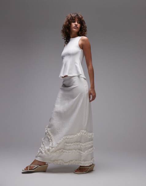 LAAGAM pinot maxi linen skirt in white