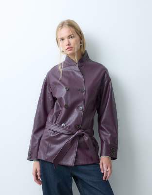 Laagam Quinn Long Jacket With Belt In Purple