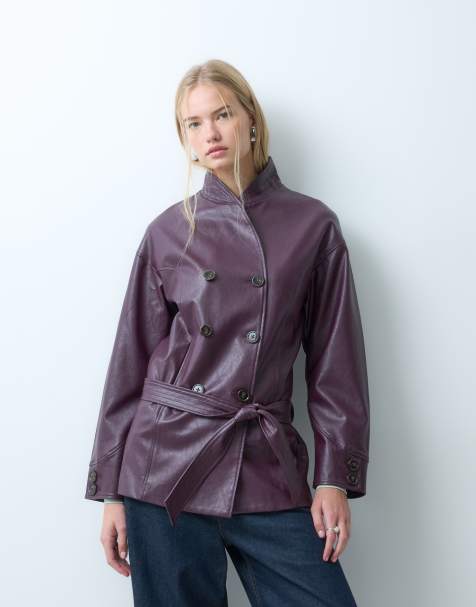 Laagam quinn long jacket with belt in plum - view 1