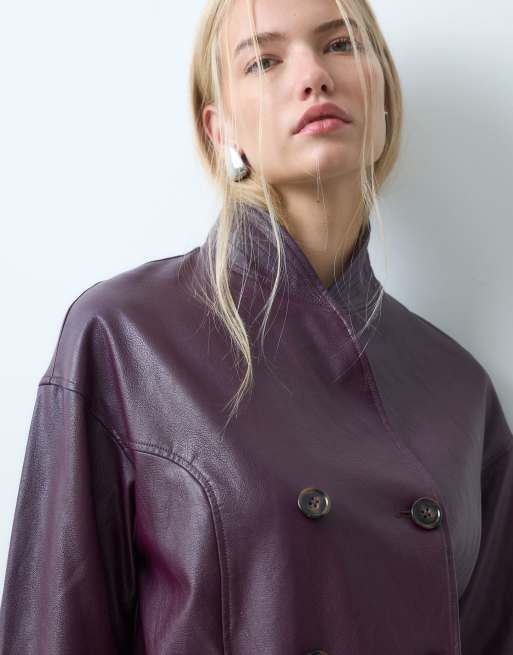 Laagam quinn long jacket with belt in plum, 2 of 4
