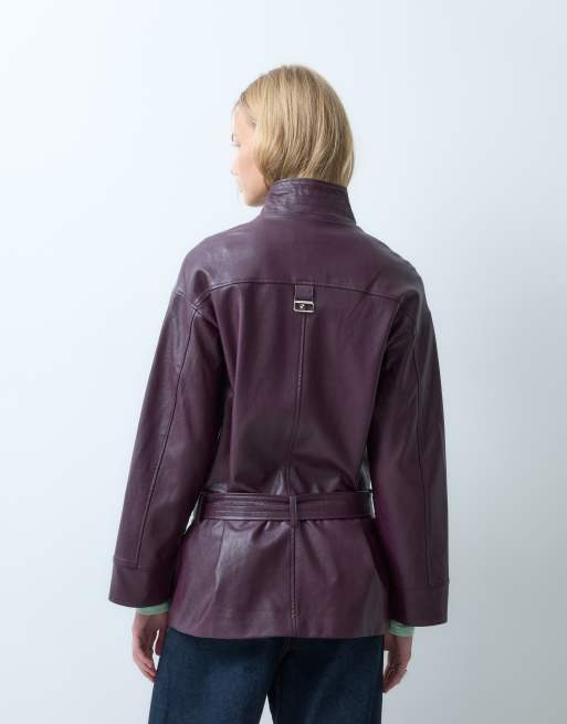 Laagam quinn long jacket with belt in plum, 4 of 4