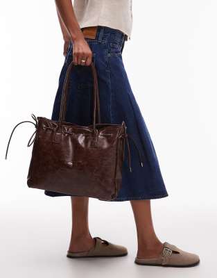 Laagam Robbin Multi Pocket Faux Leather Bag In Brown