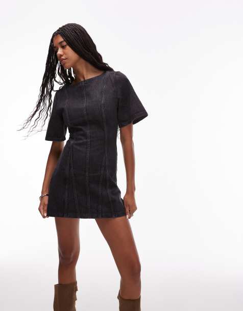 LAAGAM rosette a-line contrast seam mini dress in grey - view 1