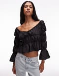 [Laagam] LAAGAM Sadie linen look ruched blouse in black S BLACK