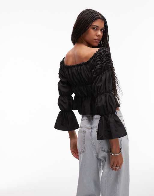 LAAGAM sadie linen ruched blouse in black, 4 of 4