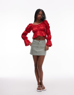 Laagam Sadie Red Linen Ruched Blouse