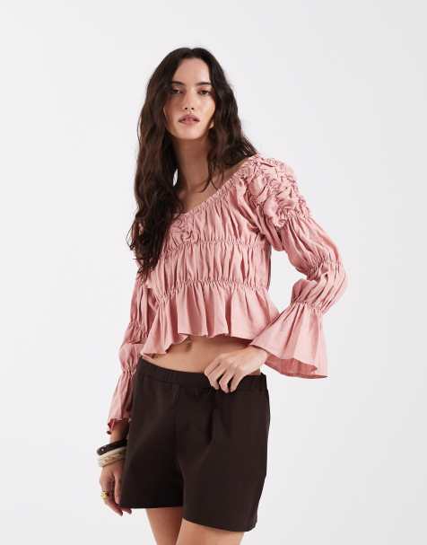 Laagam sadie ruched off shoulder blouse in pink - view 1