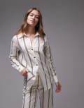 [Laagam] LAAGAM saga striped pleat shirt in brown (Part of a set)-White 8 WHITE