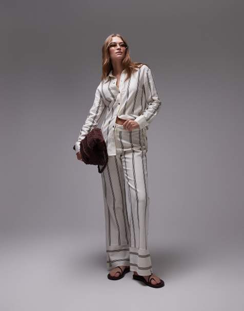 Laagam saga striped pleat shirt in brown - part of a set - view 1