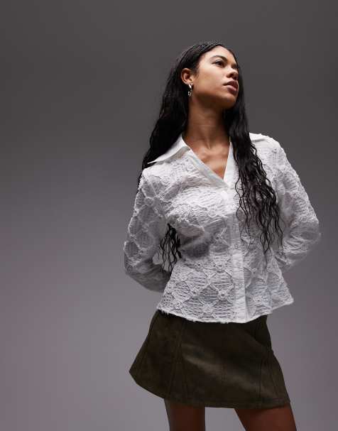 LAAGAM sally fitted textured blouse in white