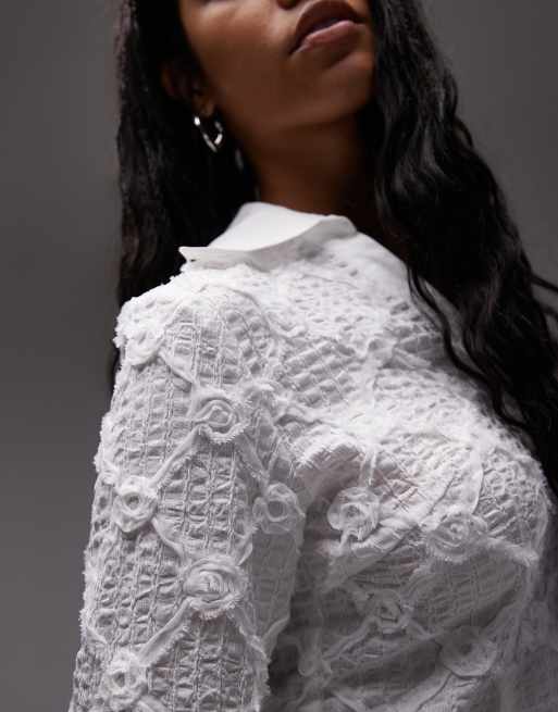 LAAGAM sally fitted textured blouse in white, 2 of 4