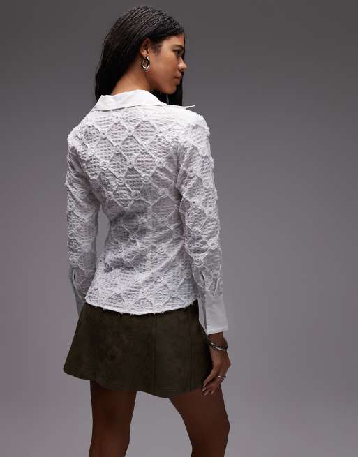 LAAGAM sally fitted textured blouse in white, 3 of 4