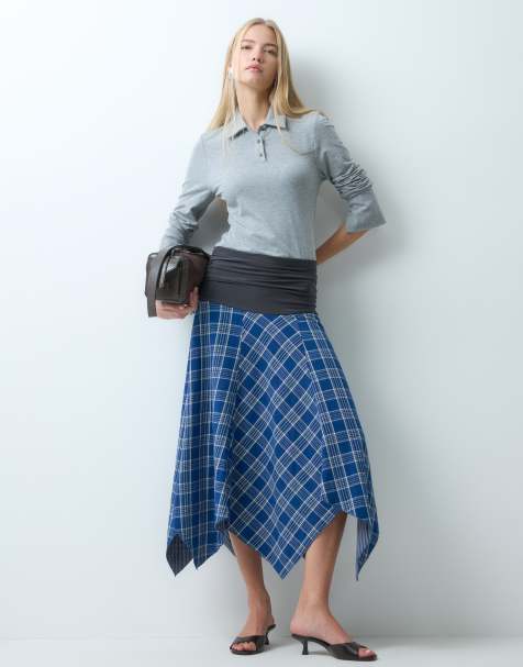 Laagam Shantel squared midi dress in grey and blue check - view 1