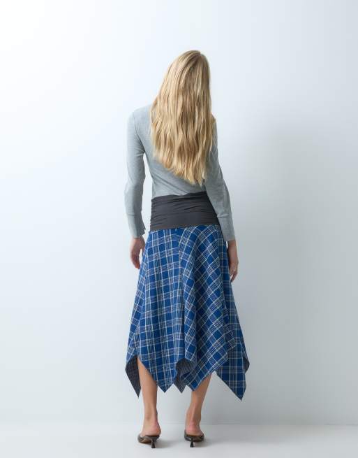Laagam shantel squared midi dress in grey and blue check, 3 of 4