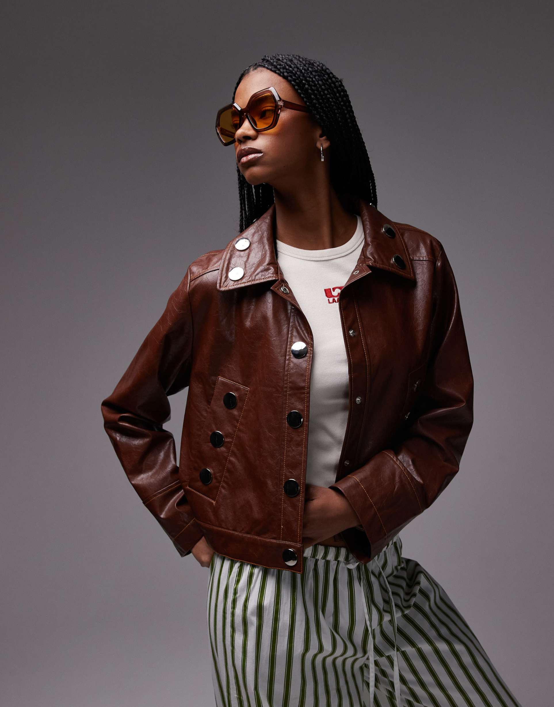 laagam shirley brown faux leather jacket
