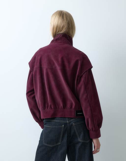 Laagam signy funnel neck bomber jacket in burgundy purple, 3 of 4
