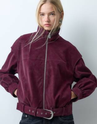 Laagam Signy Funnel Neckbomber Jacket In Burgundy