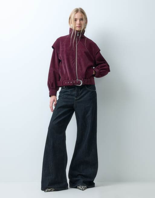 Laagam signy funnel neckbomber jacket in burgandy, 2 of 4