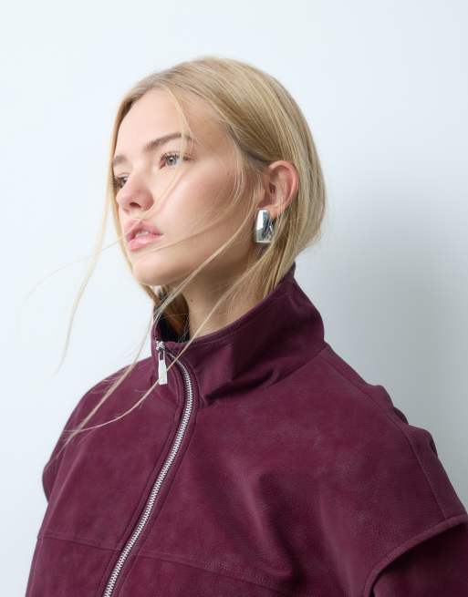 Laagam signy funnel neckbomber jacket in burgandy, 4 of 4