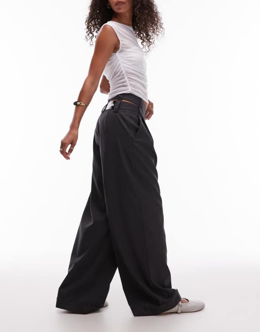 LAAGAM Smith high waist tailored pants with double waistband in grey, 3 of 5