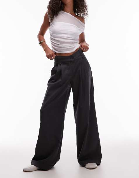 LAAGAM smith high waist tailored trousers with double waistband in grey