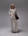 [Laagam] LAAGAM striped linen-blend pants in brown (Part of a set)-White 14 Brown Stripe