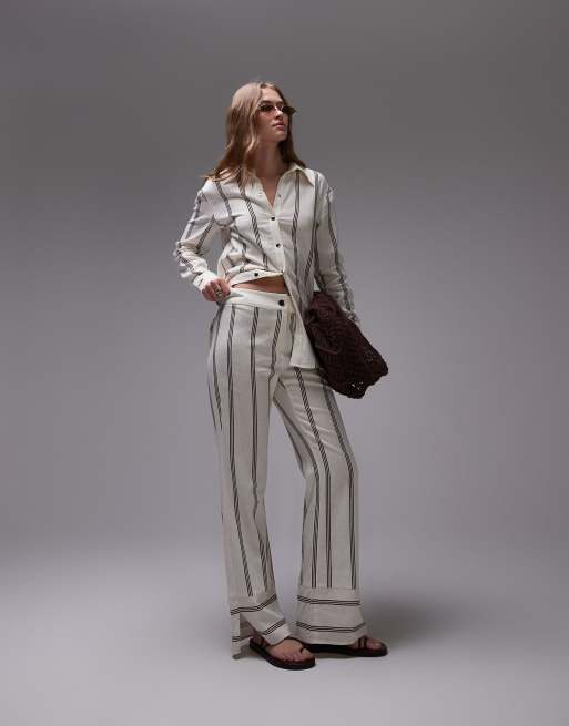 LAAGAM striped linen-blend pants in brown (Part of a set)