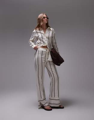 Laagam Striped Linen Mix Pants In White