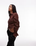 [Laagam] LAAGAM Sultana cinched ruched blouse in brown L BROWN