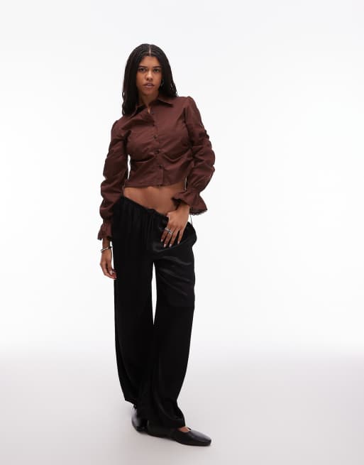 LAAGAM Sultana cinched ruched blouse in brown, 3 of 4