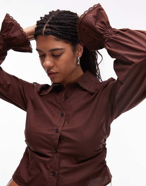 LAAGAM sultana sinched ruched blouse in brown, 2 of 4