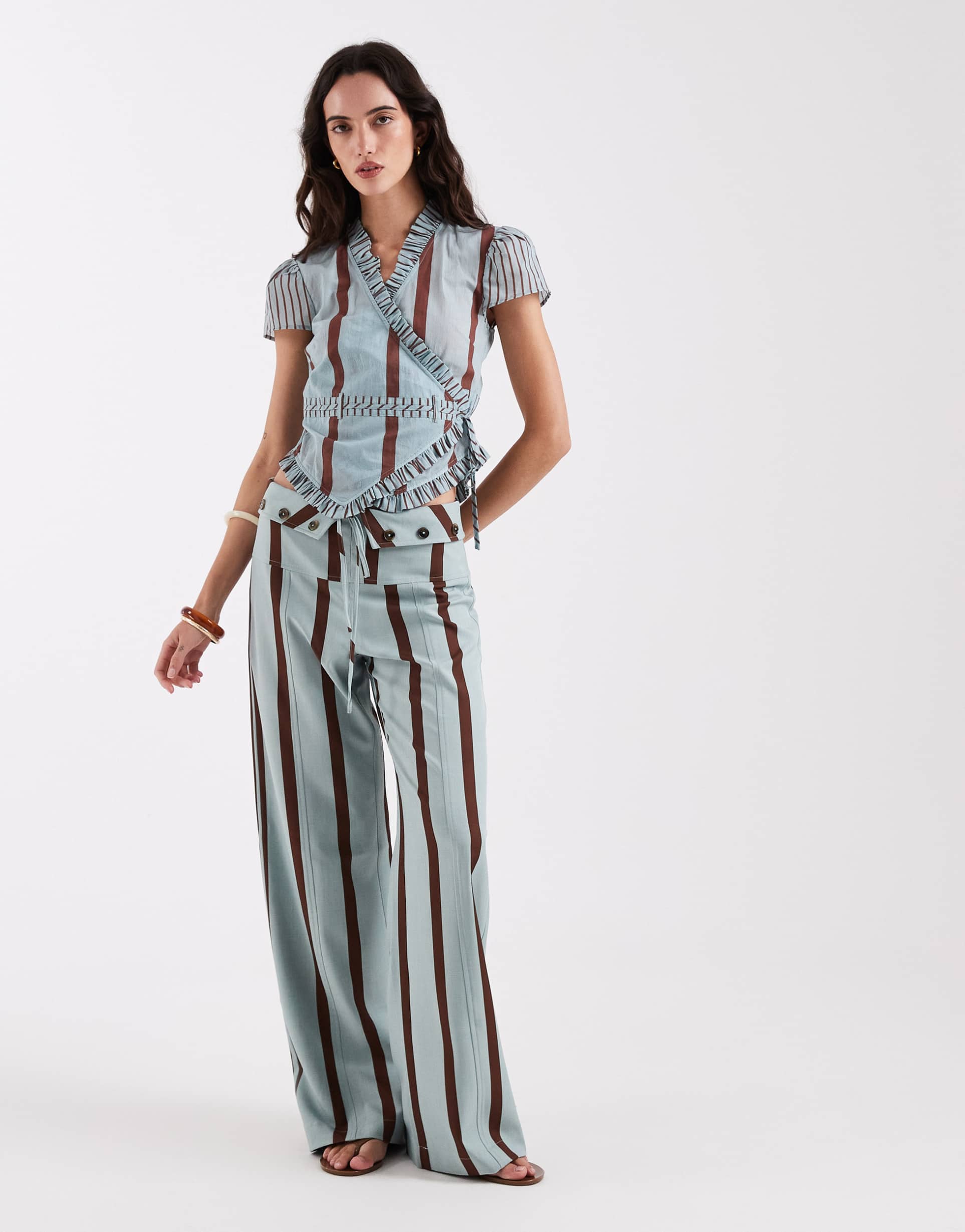 laagam tashi straight flow pants in turquoise stripes