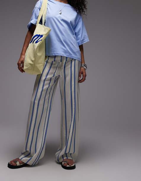 Laagam tashi striped flow pants in ecru and blue