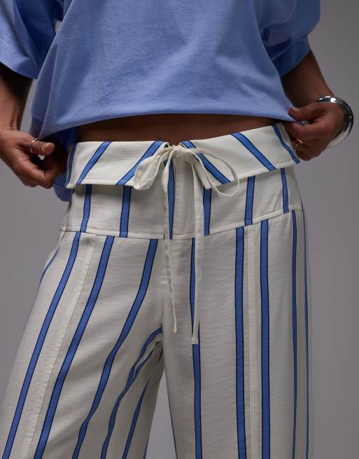 Laagam tashi striped flow pants in ecru and blue, 2 of 5