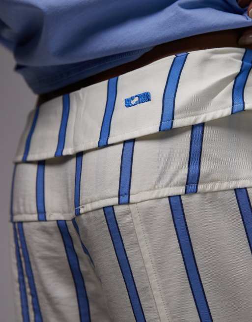 Laagam tashi striped flow pants in ecru and blue, 4 of 5